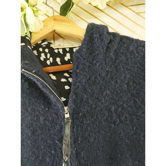 TSUMORI CHISATO Women's Navy Blue Coat Wool Ladies Zip Up Hooded Size 2 - Picture 6 of 13